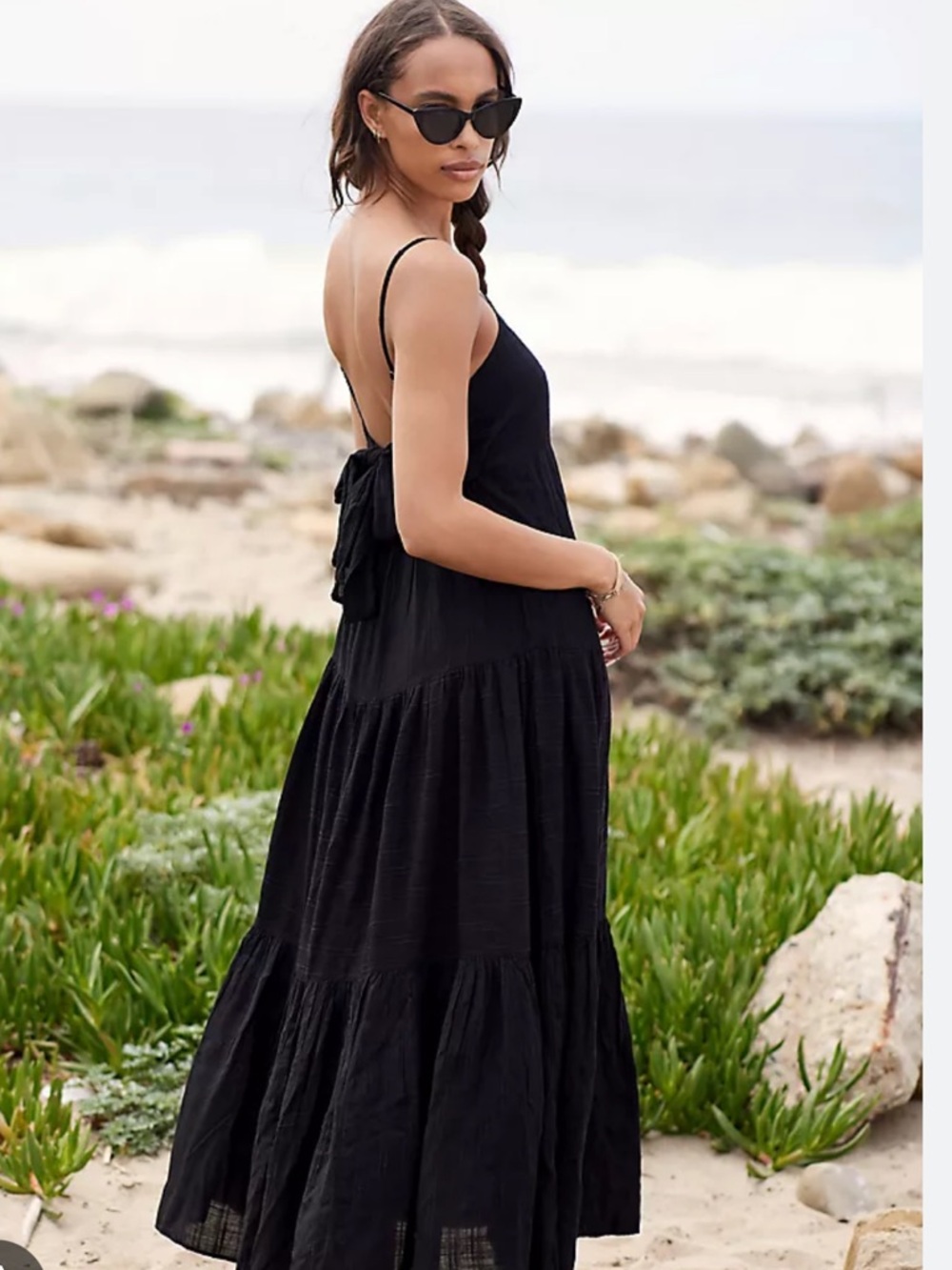 l*space Black Tie-Back Tiered Maxi Dress